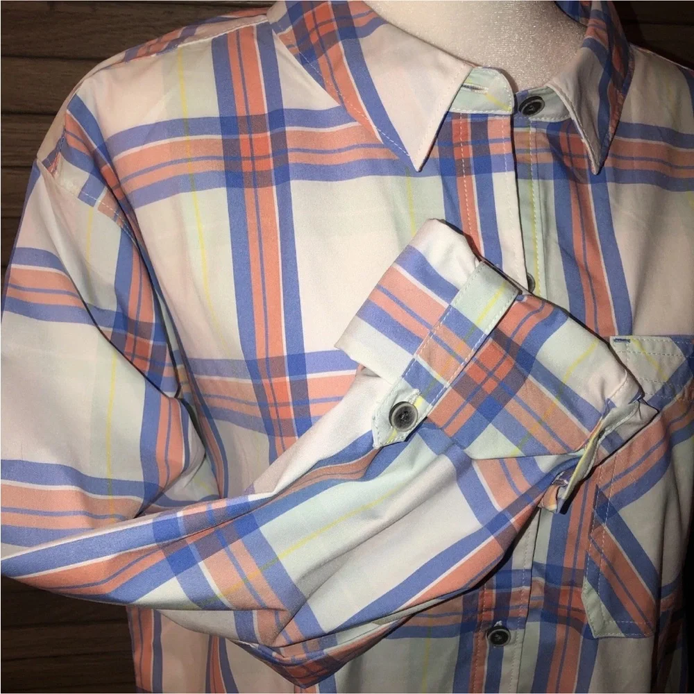 LL Bean Women’s SunMart Plaid Everyday Woven Shirt Long Sleeve Roll Tab XL
